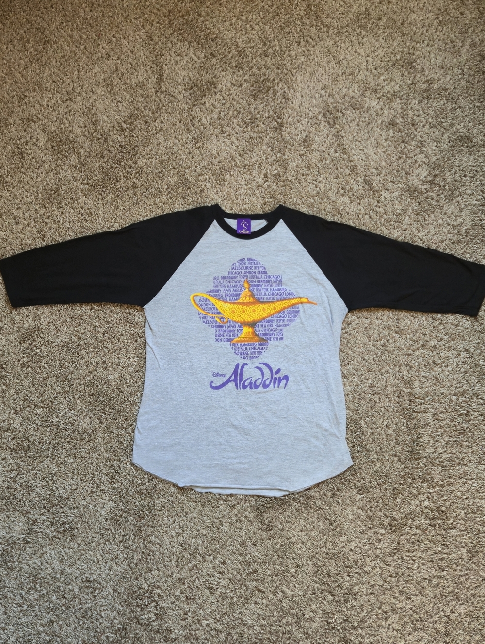 Disney Aladdin The Broadway Musical Shirt Adult XL Raglan Tee 3/4 Sleeve
